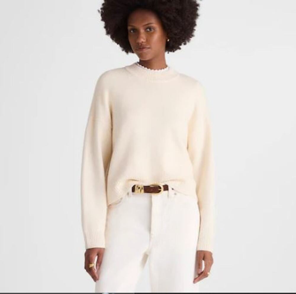 Madewell SoftWool Boxy Crewneck Sweater Heather Cloud Size XXS NEW (read)
